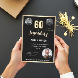 ゴールド メタリック サプライズ 3 フォト 60歳の誕生日 招待状