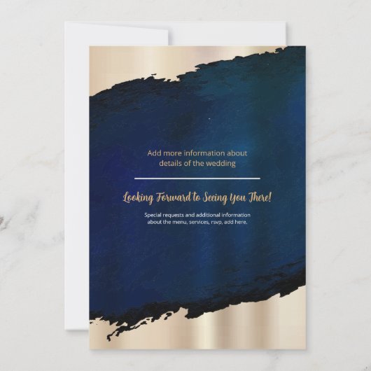 ゴールド メタリック ブラシ仕上げ | ダークブルーのテクスチャ 招待状 (裏面)