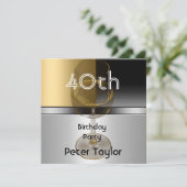 ゴールド メタル シルバー メンズ 40歳の誕生日 おとこ 招待状 (スタンド正面)