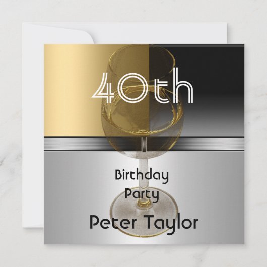 ゴールド メタル シルバー メンズ 40歳の誕生日 おとこ 招待状 (正面)