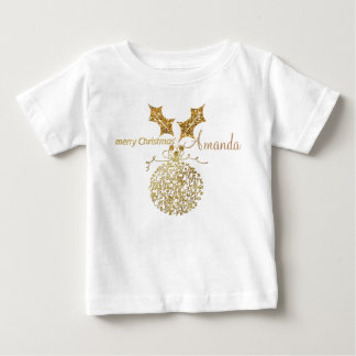 ゴールド メリークリスマス オーナメント ボール & ホリー ベビーTシャツ