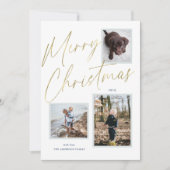 ゴールド メリークリスマス スクリプト3 フォト ホリデー カード (正面)