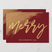 ゴールド メリークリスマス スクリプト フォト シーズンカード (正面/裏面)