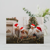 ゴールド メリークリスマス ファミリーフォト ホリデーカード 箔シーズンカード (立ち正面)