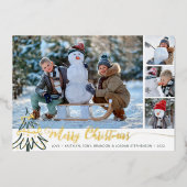 ゴールド メリークリスマス フォト コラージュ 2023 カレンダー 箔シーズンカード (正面)