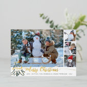 ゴールド メリークリスマス フォト コラージュ 2023 カレンダー 箔シーズンカード (立ち正面)