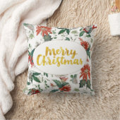 ゴールド メリークリスマス ボタニカル 赤い花柄 クッション (ブランケット)