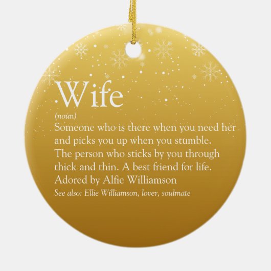 ゴールド メリークリスマス 妻の定義 スノーフレーク セラミックオーナメント (裏面)