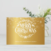 ゴールド メリークリスマス 雪の結晶 コーポレート シーズンカード (スタンド正面)