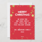 ゴールド メリー・クリスマス フォト 赤い ホリデー シーズンカード (裏面)