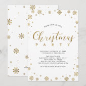 ゴールド | モダンな雪の結晶 クリスマス ディナー パーティー 招待状 (正面/裏面)