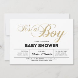 ゴールド |モダンタイポグラフィ男の子のシャワー 招待状