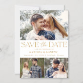 ゴールド |モダンタイポグラフィ3写真の保存日付 マグネット招待状 (正面)