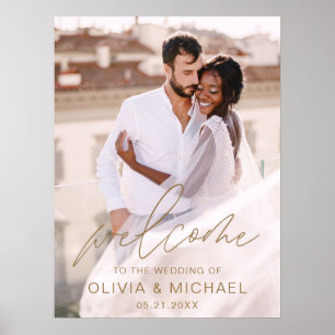 ゴールド モダン スクリプト フォト ウェディング ウェルカム エレガント ポスター