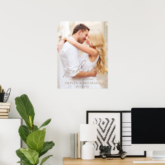 ゴールド モダン スクリプト フォト ウェディング ウェルカム エレガント F ポスター (ホームオフィス)