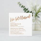 ゴールド モダン スクリプト & ラ lace 私たち結婚しました! 招待状 (スタンド正面)
