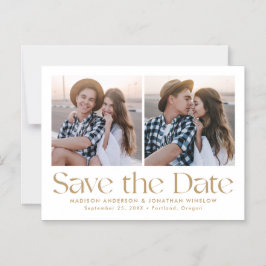 ゴールド モダン ビンテージ レタリング 写真 Save the Date マグネット招待状