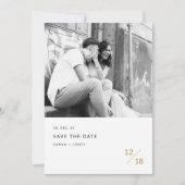 ゴールド モダン ミニマル フォト ウェディング セーブ・ザ・デート 招待状 (正面)