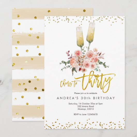 ゴールド モダン 30歳のお祝い招待状 招待状 (正面/裏面)