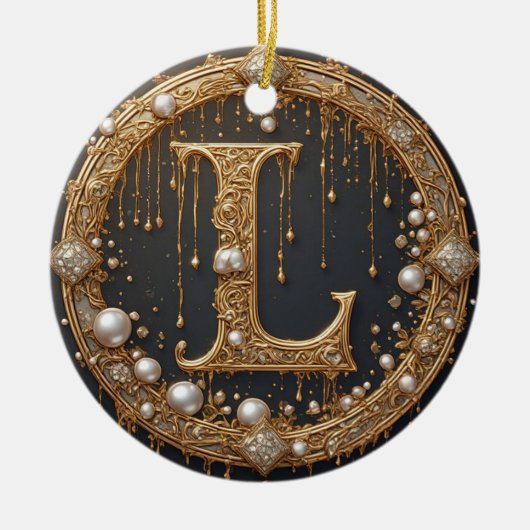 ゴールド モノグラムイニシャル L セラミックオーナメント (正面)