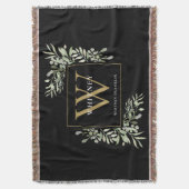 ゴールド モノグラム エレガント グリーネリー ブラック スローブランケット (正面縦)