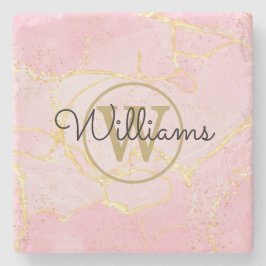 ゴールド モノグラム ピンク アゲート ジオード ストーンコースター