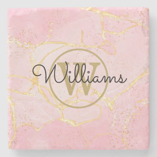 ゴールド モノグラム ピンク アゲート ジオード ストーンコースター (正面)