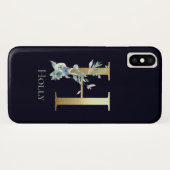 ゴールド モノグラム H ネイビーブルー フローラル 名前 Case-Mate iPhoneケース (裏面(横))