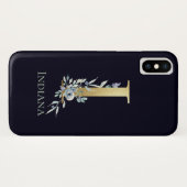 ゴールド モノグラム I ネイビーブルー フローラル 名前 Case-Mate iPhoneケース (裏面(横))