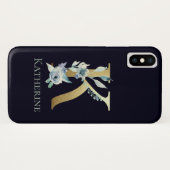 ゴールド モノグラム K ネイビーブルー フローラル 名前 Case-Mate iPhoneケース (裏面(横))