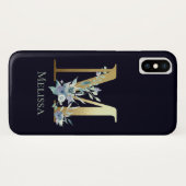 ゴールド モノグラム M ネイビーブルー フローラル 名前 Case-Mate iPhoneケース (裏面(横))