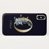 ゴールド モノグラム O ネイビーブルー フローラル 名前 Case-Mate iPhoneケース (裏面(横))