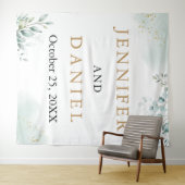 ゴールド ユーカリ グリーン ウェディング ブース バックドロップ タペストリー (インサイチュ(横))