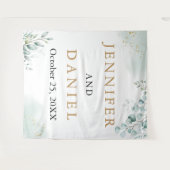 ゴールド ユーカリ グリーン ウェディング ブース バックドロップ タペストリー (正面(横))