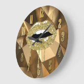 ゴールド ラグジュアリー ビューティー グラム グリッター ドリップ ドリッピング リップス ラージ壁時計 (傾斜)