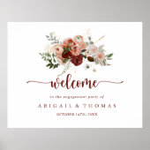ゴールド ラスティック フローラルエンゲージメントパーティー ウェルカム ポスター (正面)
