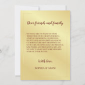 ゴールド ラスティック フローラル サンクス ウェディング カード (裏面)