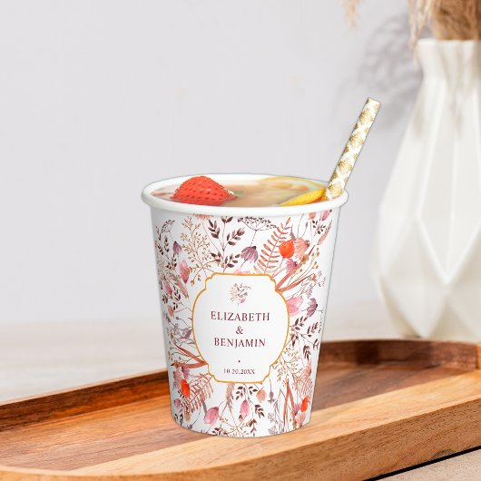 ゴールド ラスティック ボヘミアンチック 秋のワイルドフラワー ウェディング 紙コップ