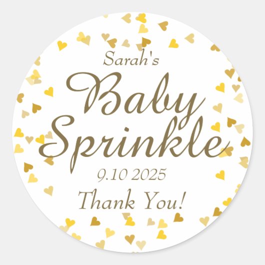ゴールド ラブ ハーツ ベイビー スプリンクル / シャワー / カップル ラウンドシール (正面)