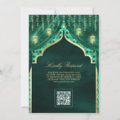 ゴールド ランタン エメラルド グリーン カーテン ムスリム ウェディング 招待状 (裏面)