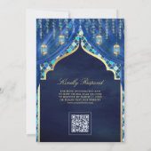 ゴールド ランタン ロイヤル ブルー カーテン ムスリム ウェディング 招待状 (裏面)