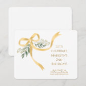 ゴールド リボン ボウ 誕生日パーティー 招待状 (正面/裏面)