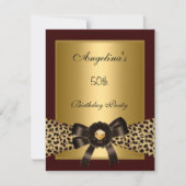 ゴールド レオパード コーヒー ブラウン ブラック 50歳の誕生日 3 招待状 (正面)
