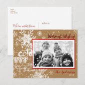 ゴールド＆レッドのウィンターウォームウィッシュホリデーモダン写真 シーズンポストカード (正面/裏面)