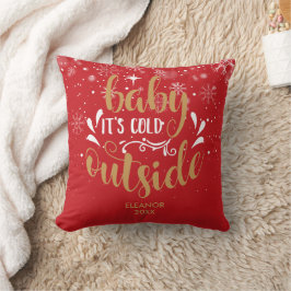 ゴールド+レッドの名入れBaby It's Cold Outside クッション