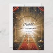 ゴールド レッドカーペット スイート16 クラシックな誕生日 招待状 (正面)