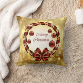 ゴールド&レッドクリスマスリースとBow & Snowflake クッション (ブランケット)