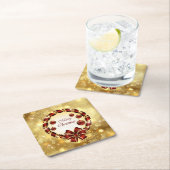 ゴールド&レッドクリスマスリースとBow & Snowflake スクエアペーパーコースター (インサイチュ)