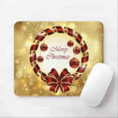 ゴールド&レッドクリスマスリースとBow & Snowflake マウスパッド (マウス)