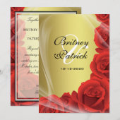 ゴールド&レッドローズのウェディング招待状 招待状 (正面/裏面)